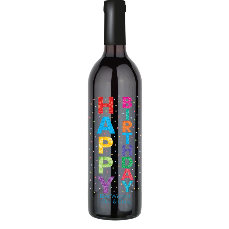 Happy Birthday Vertical Geo Custom Wine Bottle