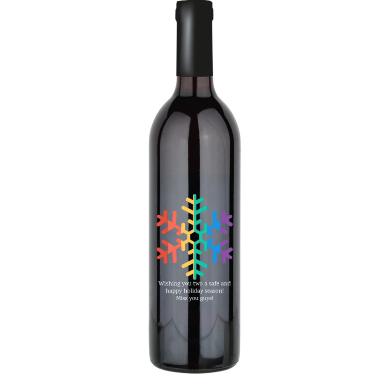 Rainbow Snowflake Custom Wine Bottle