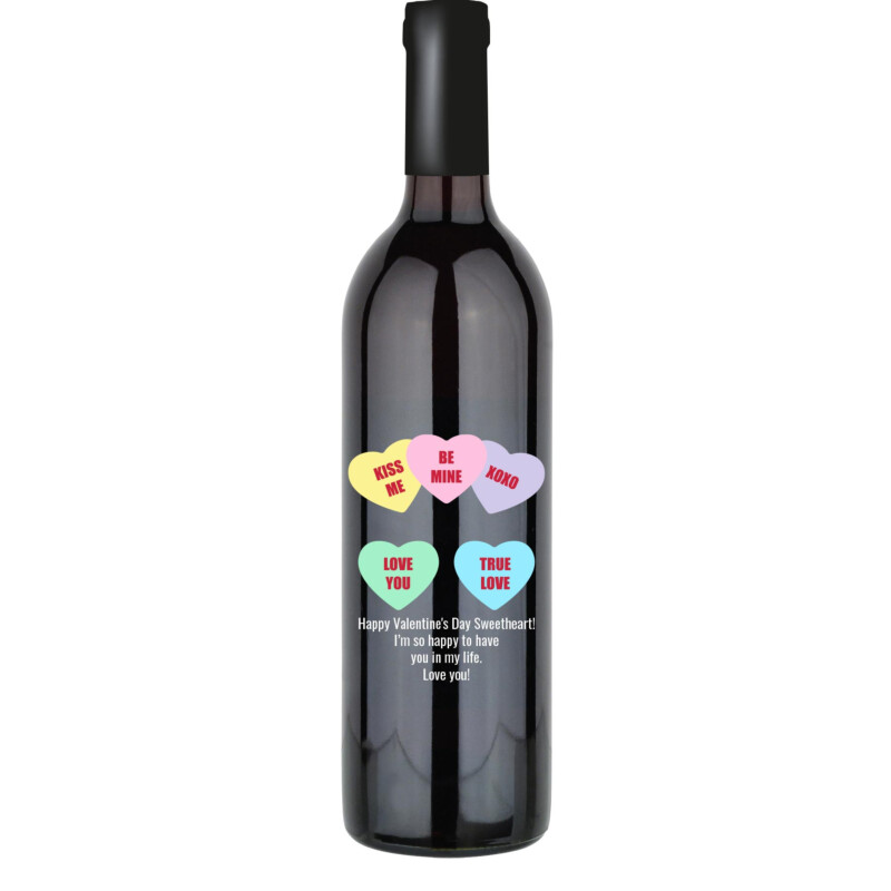 Candy Hearts Custom Wine Bottle