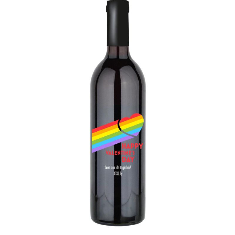 Happy Valentine's Day Rainbow Heart Custom Wine Bottle